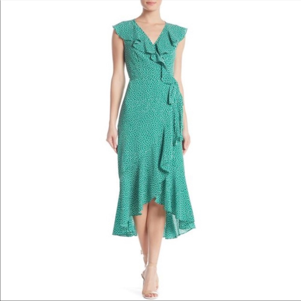 NWT Max Studio Ruffle Polka Dot Print Wrap Dress S